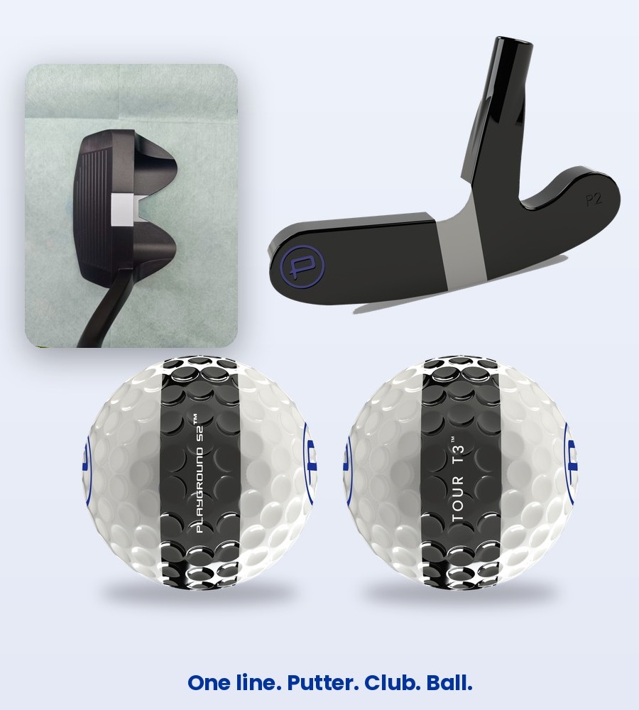P2 Putter, P48 scoring club and Playground balls sharing the TrueAxis line